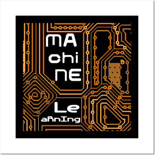 Machine Learning Circuit Board | Orange White Posters and Art